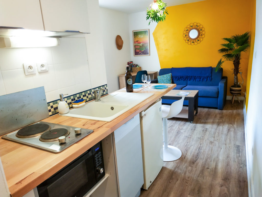 La cuisine et salon - Studio Pied à Terre Sainte - Location courte durée à St Pierre, la Réunion